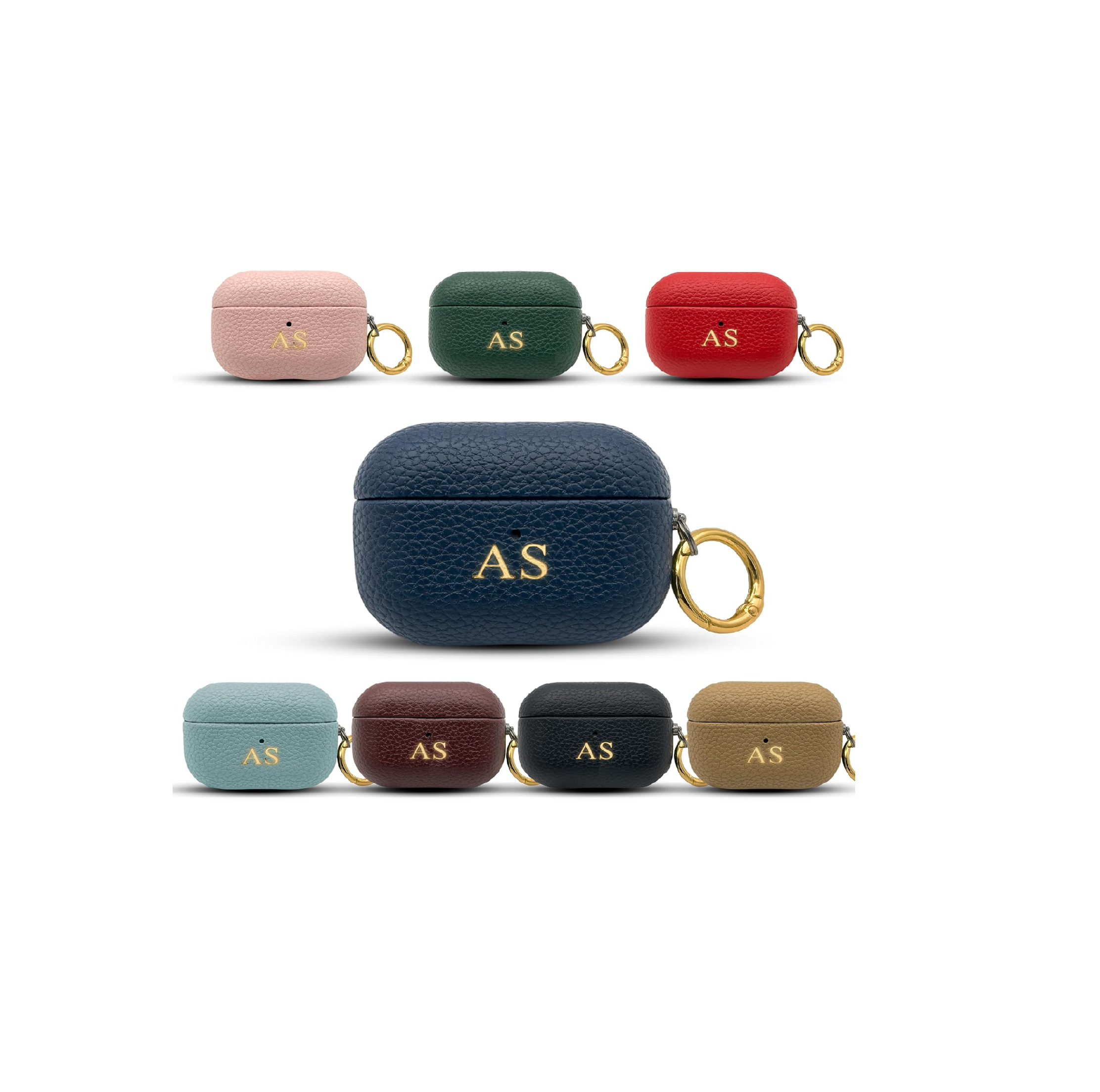 Personalized Leather AirPods 4 Case Custom Name Gold Hook Keychain