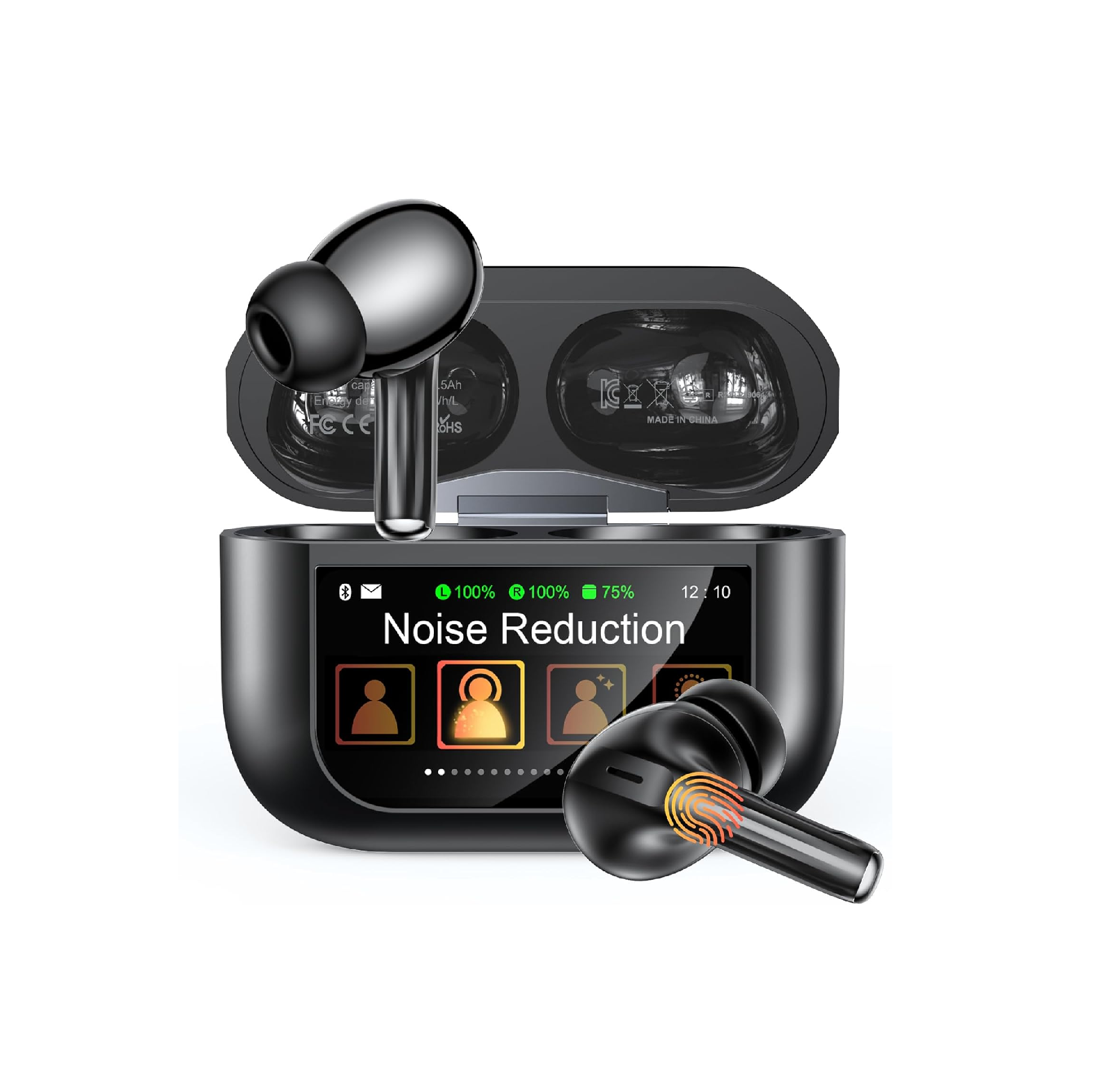 ZZU Wireless Earbuds Bluetooth 5.4, Touch Screen, ENC Noise Cancelling, 48H Playtime, HiFi Stereo (Black)