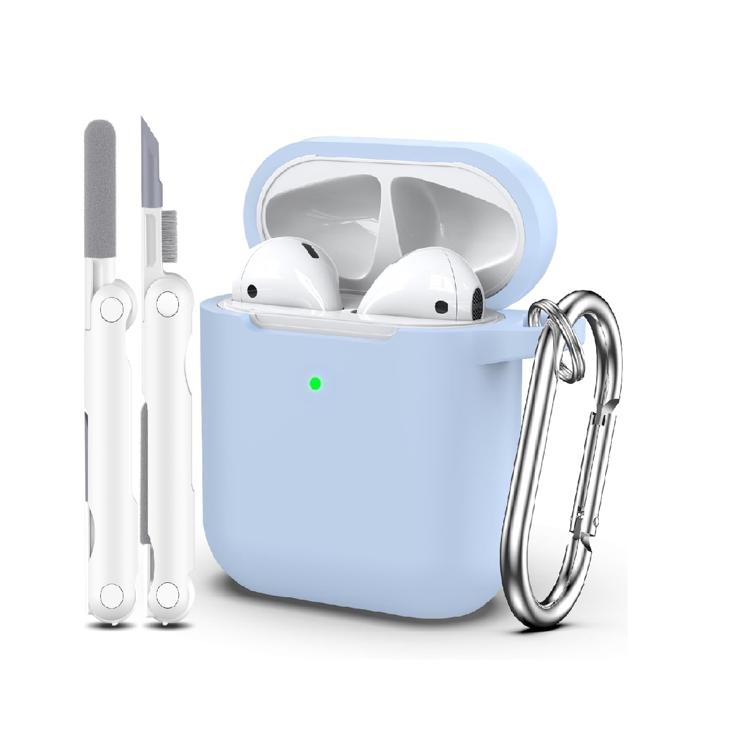 AirPods Case Cover with Cleaning Kit & Keychain, Sky Blue Silicone