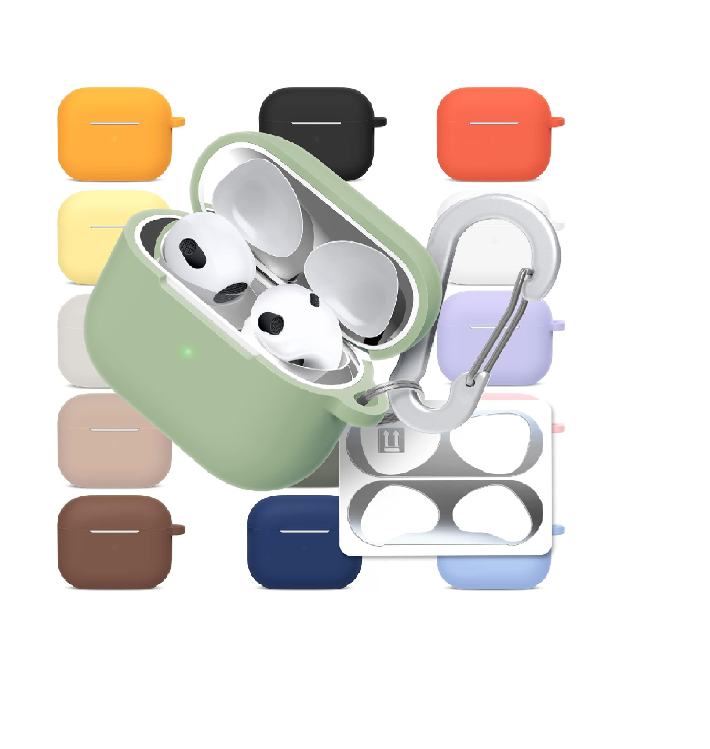 AirPods 4 Silicone Case with Carabiner & Metal Guard, Artichoke