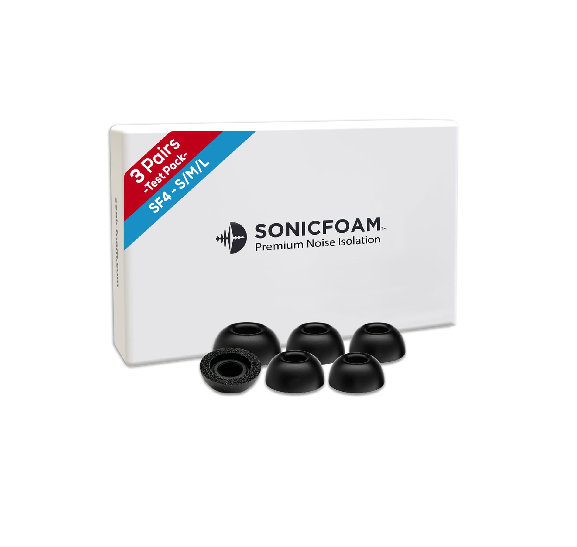 wrSONICFOAM Memory Foam Earbud Tips S/M/L Black 3 Pairs 4.4-5.7mm