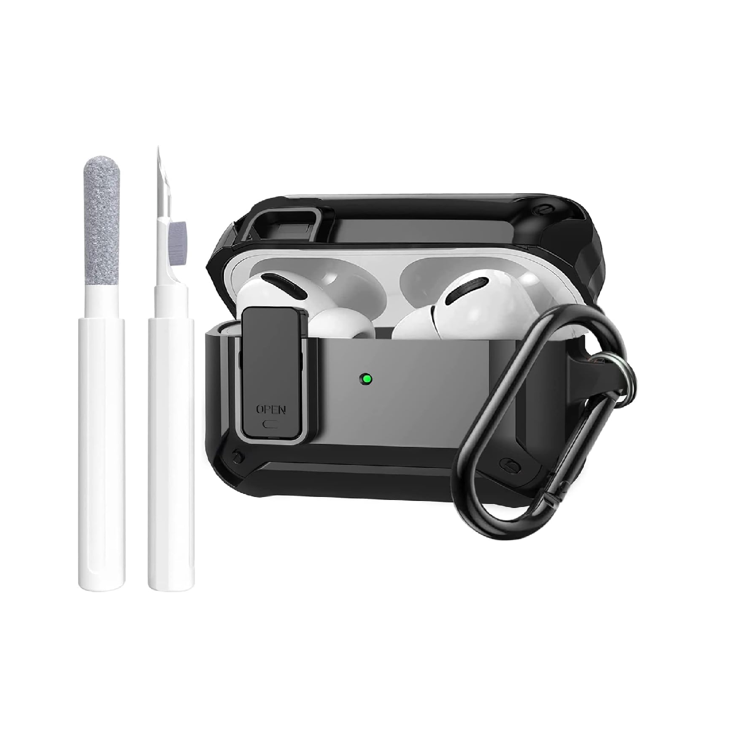 OTOPO AirPods Pro 2/1 Rugged Case Cover with Lock Clip, Shockproof Skin Black