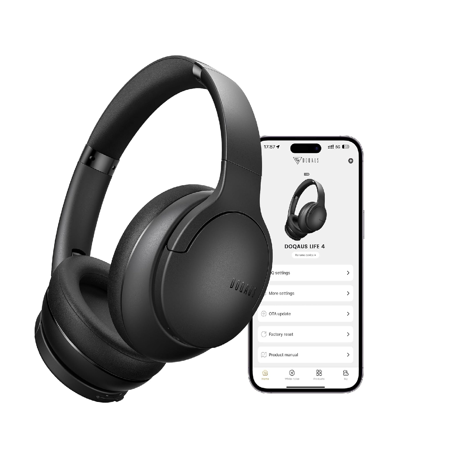 DOQAUS Wireless Over-Ear Headphones | 90H Playtime, 9 EQ Modes, Black