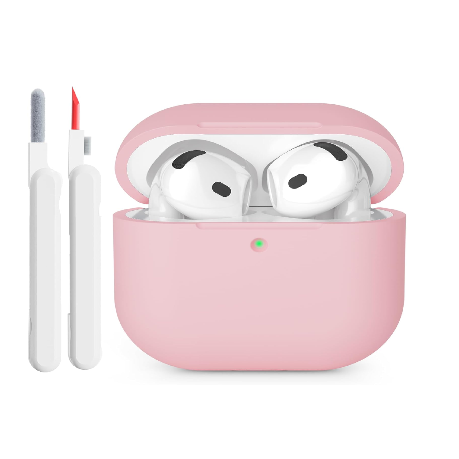 AirPods 4 Silicone Case 2024, LED Visible Cover with Cleaner Pink