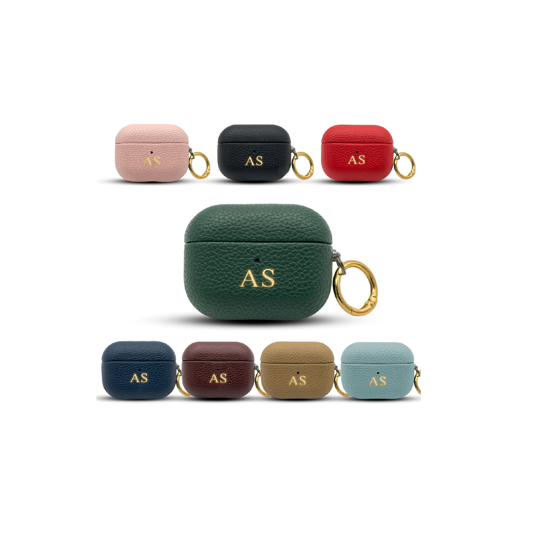 Personalized Leather AirPods 4 Case Custom Name Gold Hook Keychain