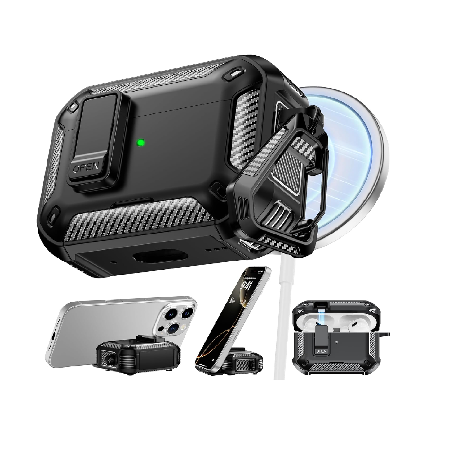 AirPods Pro 2/1 Case with Phone Holder Magnetic Suction Cover Black