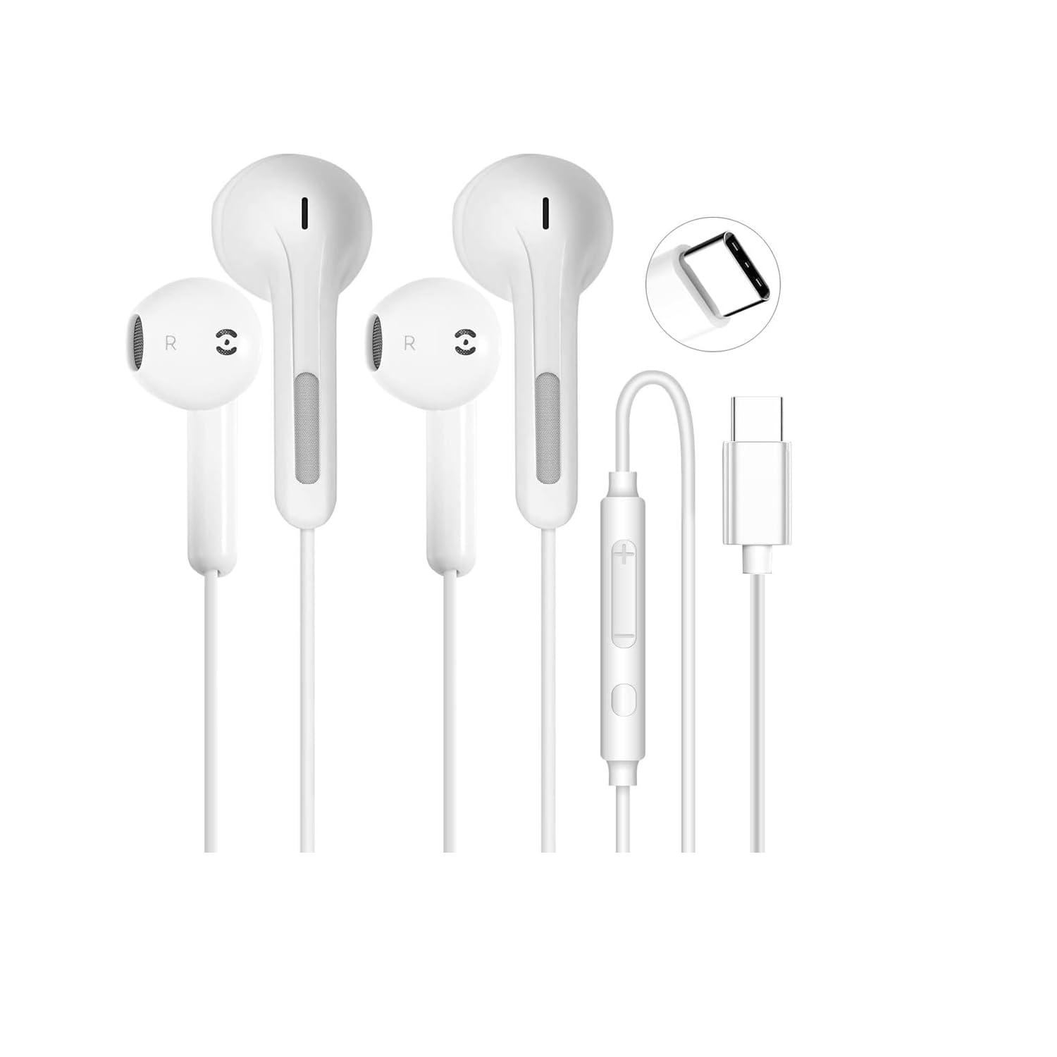 2 Pack USB-C Earbuds with Mic & Volume Control | iPhone 17/16/15, Samsung, Pixel