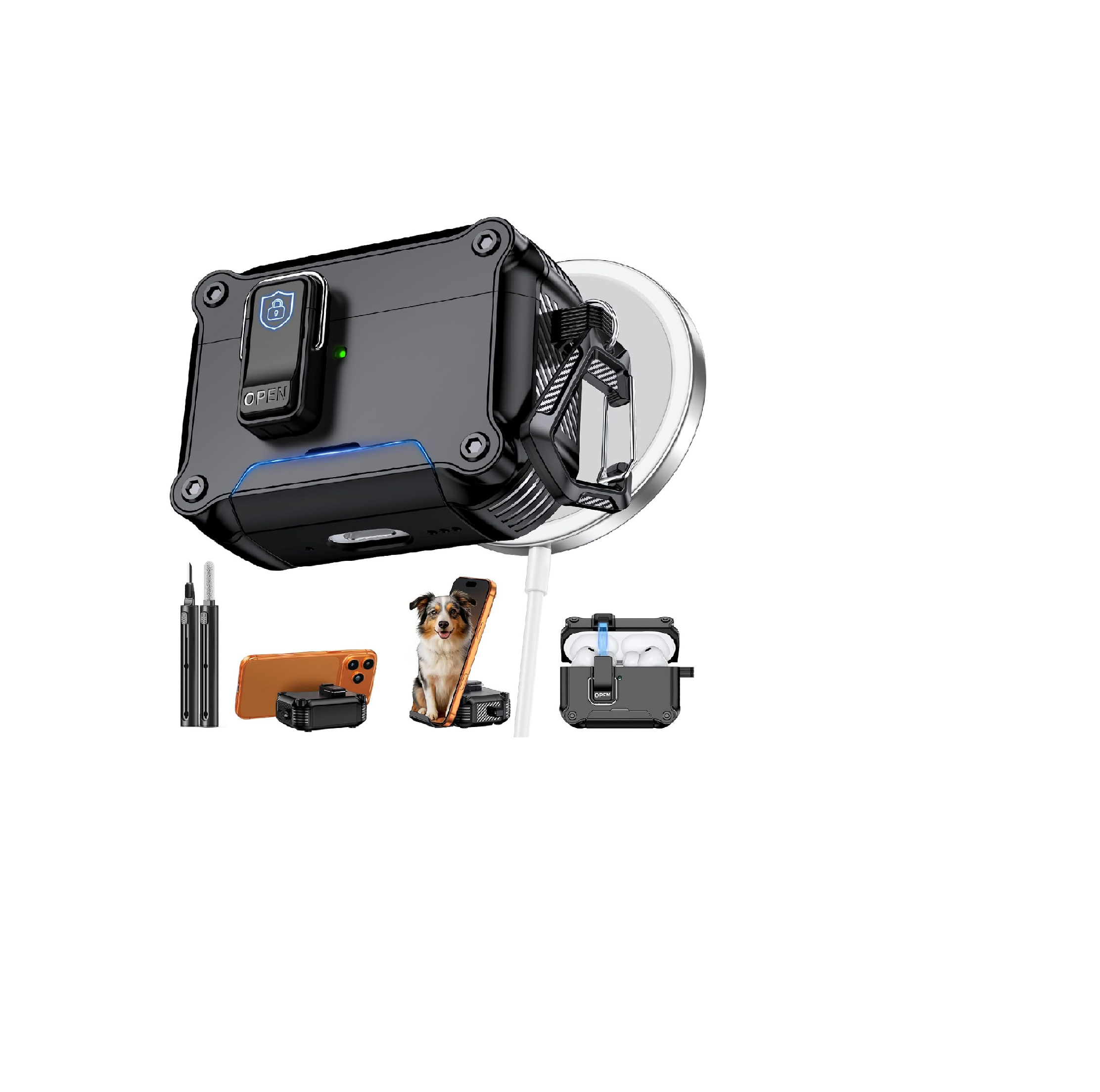 Inesore AirPods Pro 3 Dual-Lock Case with Stand & Carabiner Black
