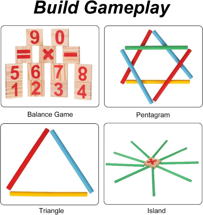 Picture of Wood Toy Counting Rods Mathematical Intelligence Sticks Wooden Number Cards Building Blocks gift for Kids Preschool Educational Toys(Colorful)