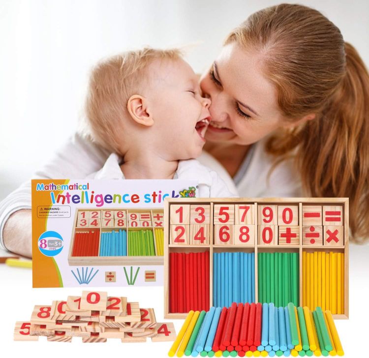 Picture of Wood Toy Counting Rods Mathematical Intelligence Sticks Wooden Number Cards Building Blocks gift for Kids Preschool Educational Toys(Colorful)