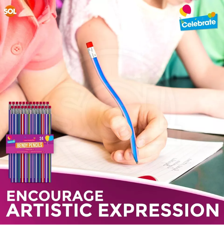 Picture of 24 Soft Flexible Bendy Pencils with Erasers | Magic Bend Kids Children School