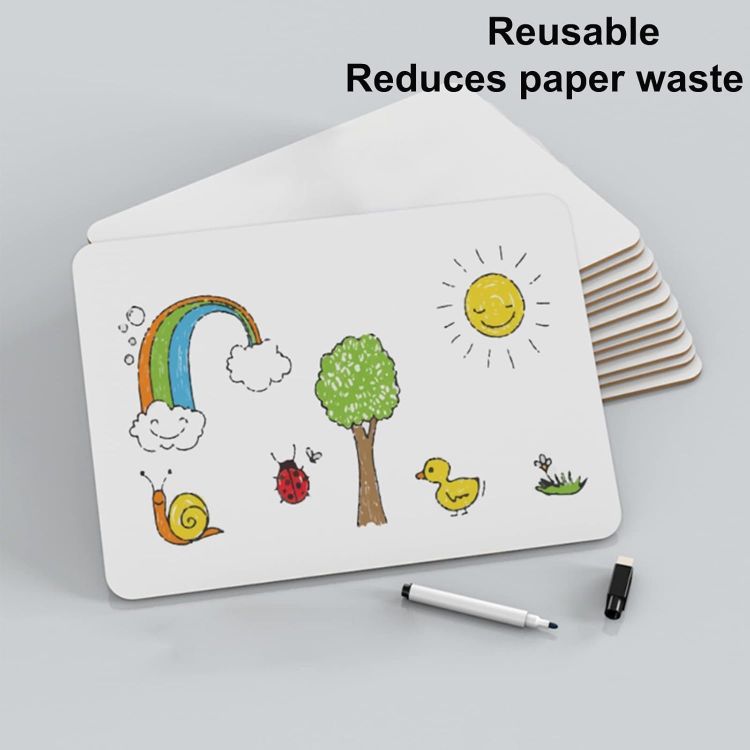 Picture of 16 Pack Small Dry Erase White Board, 21 x 30 cm Double Sided Mini Whiteboard with 16 Pens and 16 Erasers,Durable Portable White Boards 