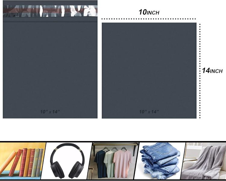 Picture of 100x Grey Mailing Bags - Mixed Sizes, 100% Recyclable Parcel Bags, Self-Seal Postage Bags for Clothes - Strong & Sealable Plastic Envelopes