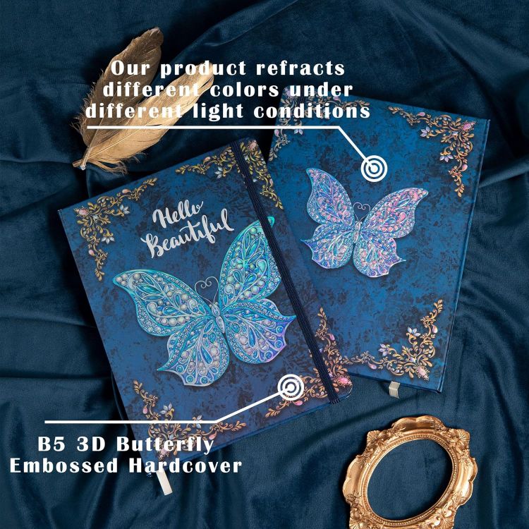 Picture of Ruled Journal Notebook, B5 3D Butterfly Embossed Hardcover Writing Journal with Elastic Closure Band, 192 Pages Lined Paper