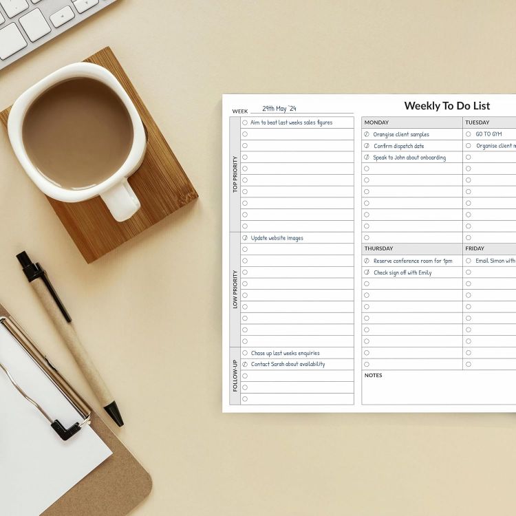 Picture of A4 Weekly Desk Planner/To Do List - 52 tear off sheets - Quality 100gsm paper with a strong 1000 micron Whiteboard Backing