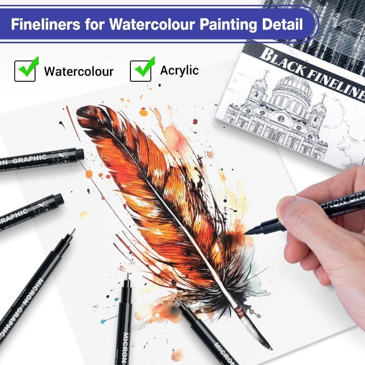 Picture of Black Fineliner Pens, 12 Pack Fineliners Technical Drawing Pens Micro Liner Sketch Pens for Artists, Waterproof Art Pens 
