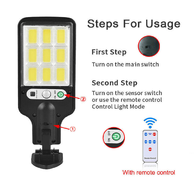 Picture of 2200W Solar Powered Wall Lamp – High-Powered LED Outdoor Light with PIR Motion Sensor & Remote Control