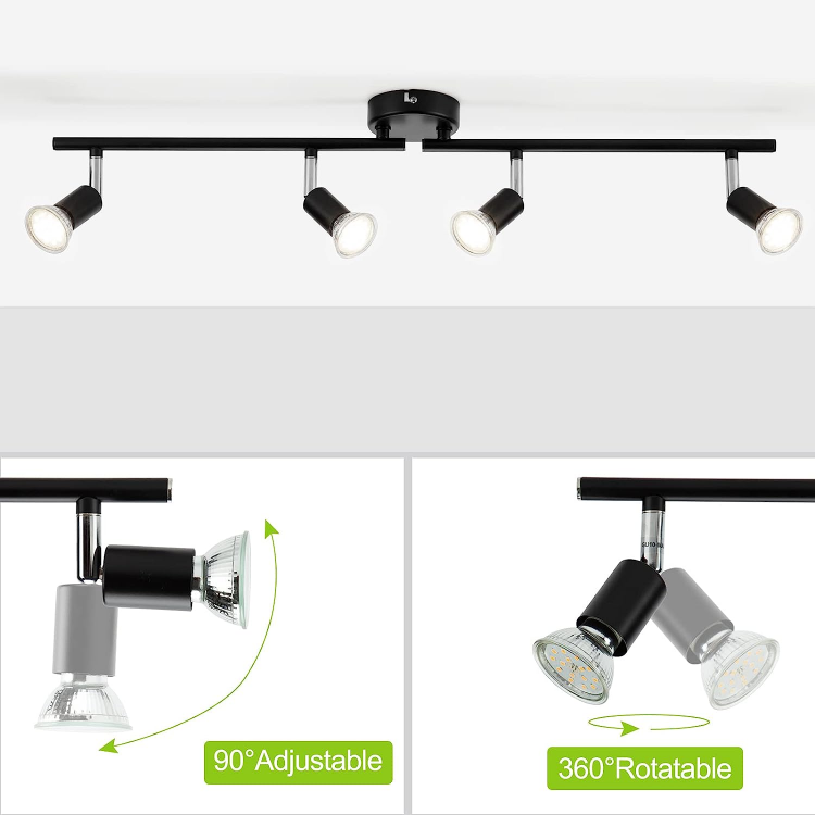 Picture of 4 Head Foldable Ceiling Light Spotlight Plate – Matt Black, GU10 Base, Adjustable Modern Lighting Solution
