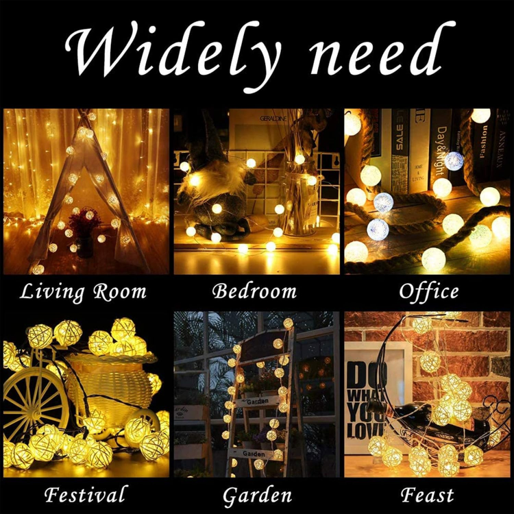 Picture of 20 Christmas Indoor Rattan Ball Fairy Lights – Warm White Ambiance Lighting for Bedroom, Wedding, Christmas & Parties