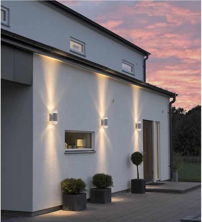 Picture of Modern Outdoor Wall Light – Double Up & Down Mains-Powered Fixture E27 Socket Waterproof Wall Lamp for Garden, Porch & Patio