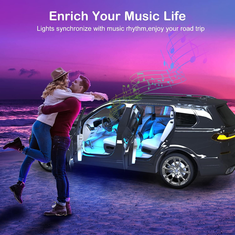 Picture of RGB Car LED Strip Light with USB Port – Interior Car Lights with APP Control Car Accessories Gift for Men & Women