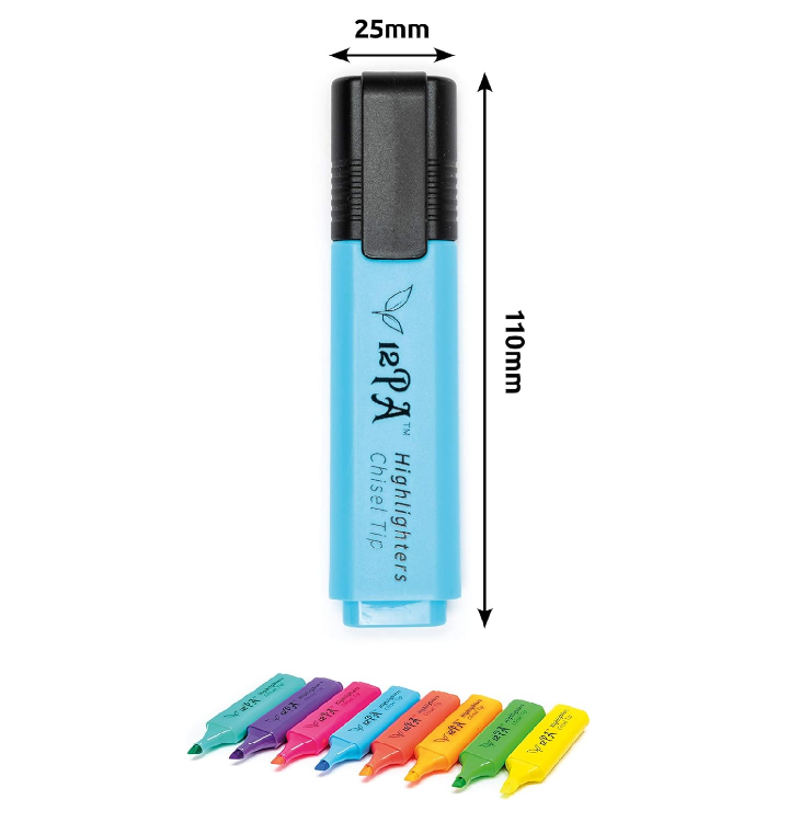 Picture of  Chisel Tipped Highlighters – Set of 8 Vibrant Colors for Study, Notes & Office Quick-Dry Fluorescent Markers