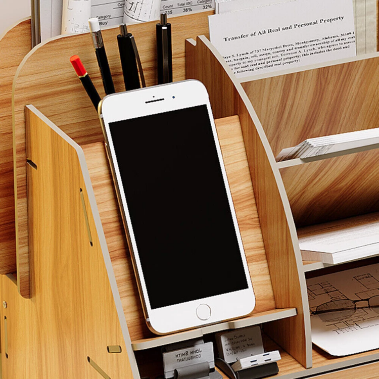 Picture of Wooden Office Desk Organizer – White Document Rack with Pen Holder & Storage Compartments for Home & Office Use